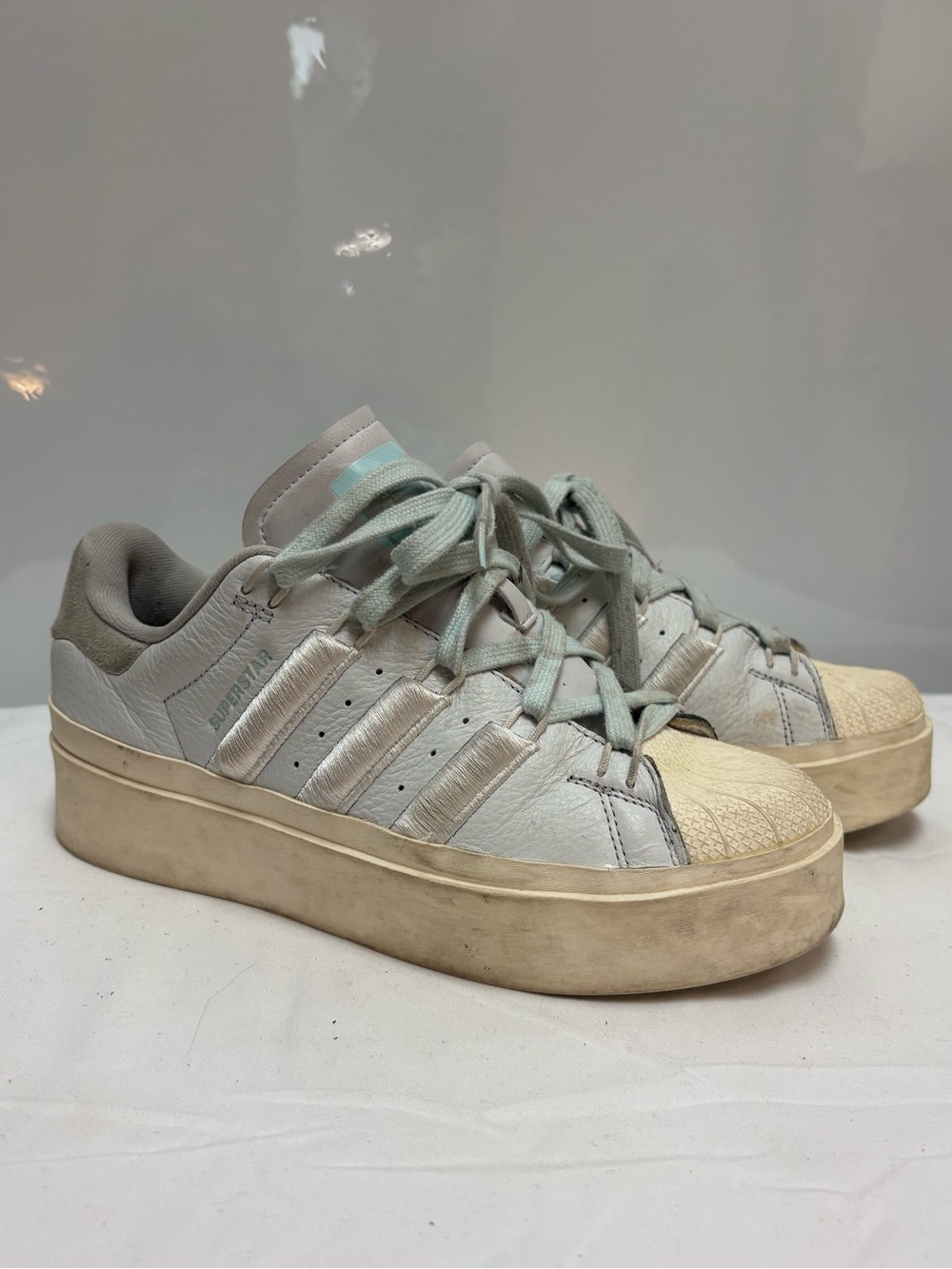 Adidas Originals Superstar Bonega Platform Sneakers White Silver Baby Blue W7.5